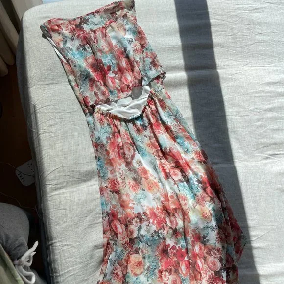 Forever 21 Pink Floral Asymmetrical Sleeveless Dress Small - Picture 4 of 11